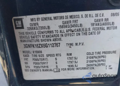 2006 Chevrolet Suburban 1500 Z71 z USA, uszkodzony, nr VIN 3GNFK16ZX6G112767